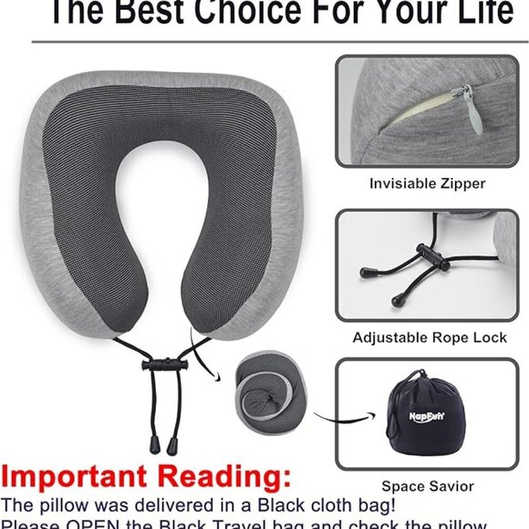 NAP FUN Gray travel memory foam neck pillow with case - Picture 9 of 10